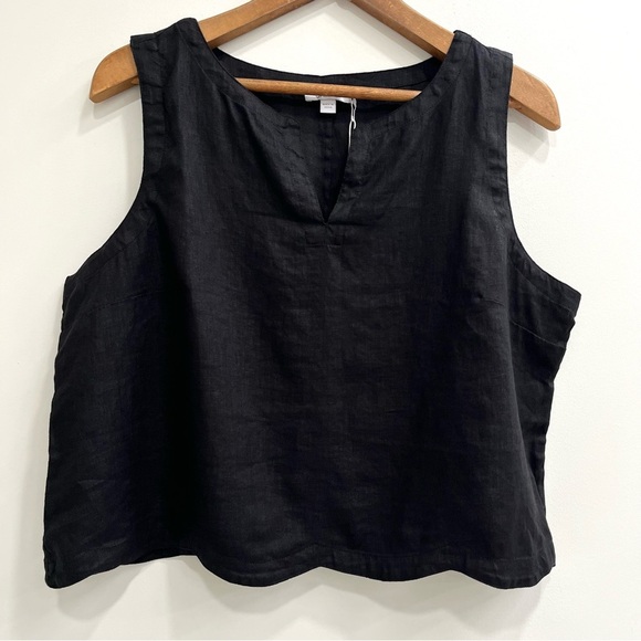 Chicos 100% linen scalloped hem sleeveless top black size 3 plus size US 16 - Picture 1 of 11